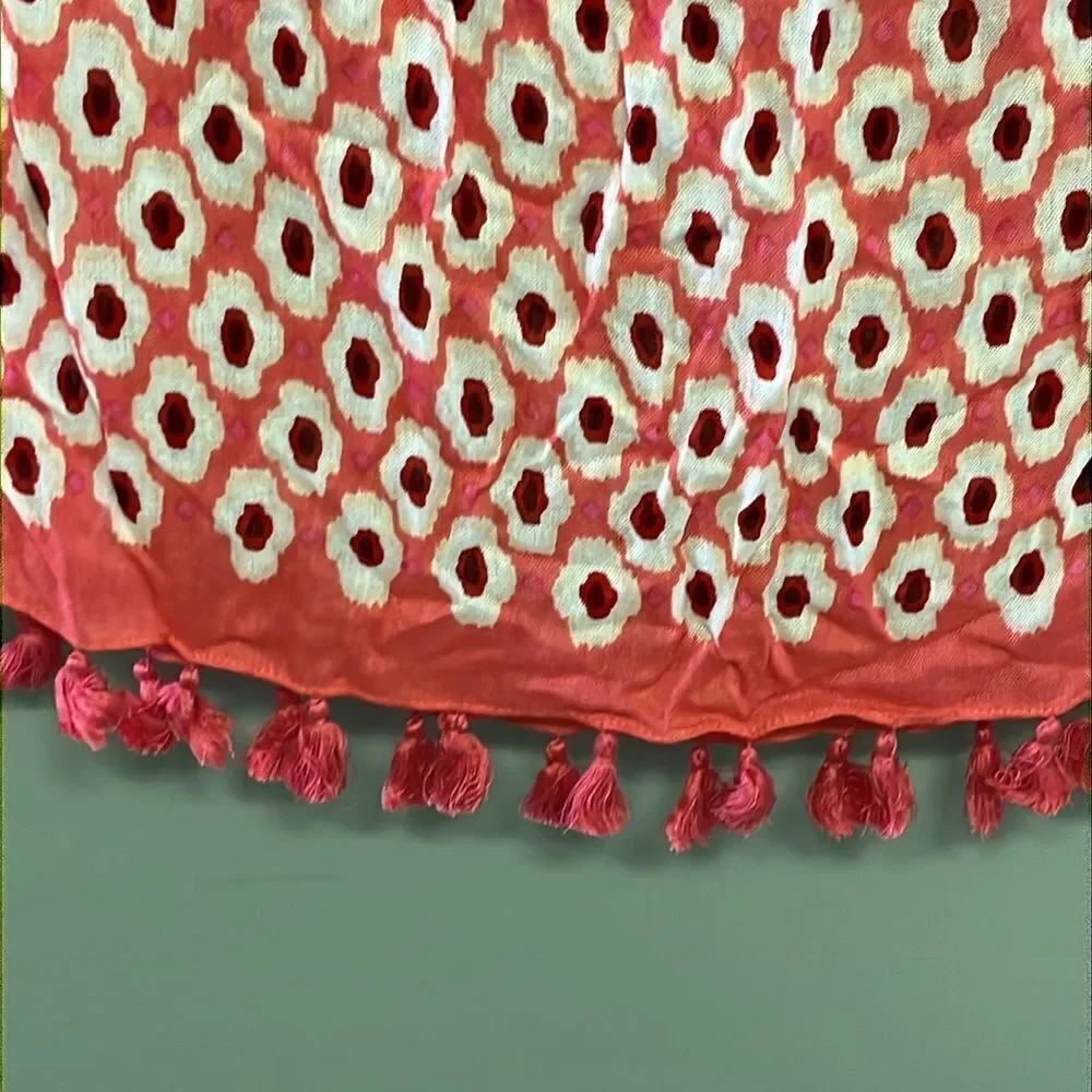 Kate Spade New York Pink Cream Red Viscose Abstract Fashion Scarf 2017 83”, 22”
